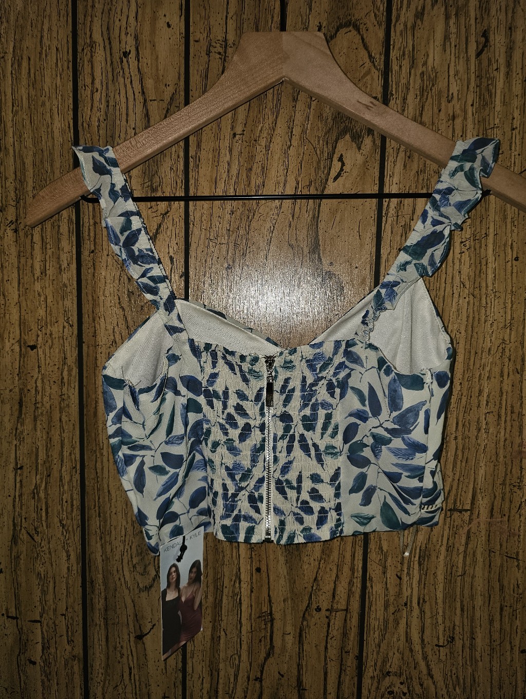 Nwt Kendall & Kylie Jenner Bustier Crop Top In Indigo Tropical - Small — image 5 of 8